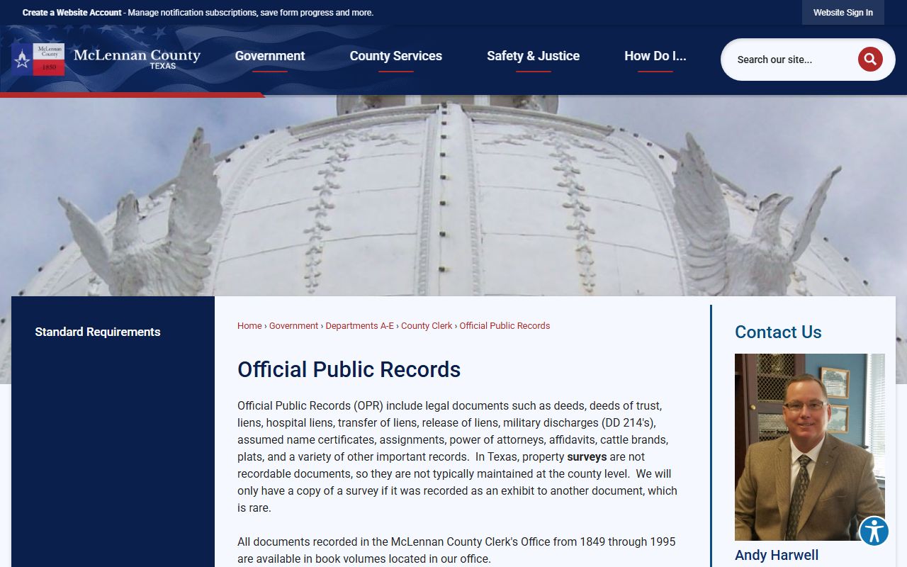 McLennan County Clerk Official Public Records coverage for court records research