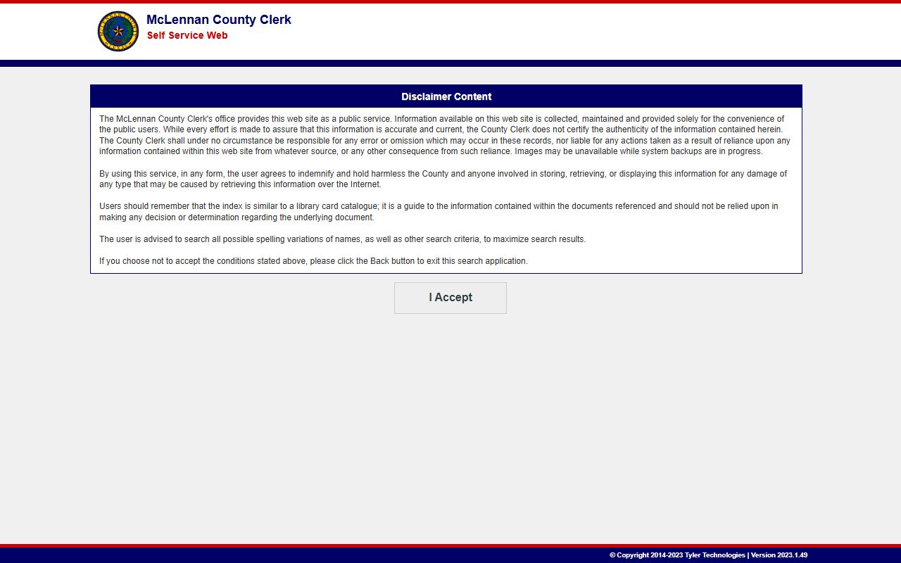 McLennan County Clerk Tyler Self-Service official public record search portal