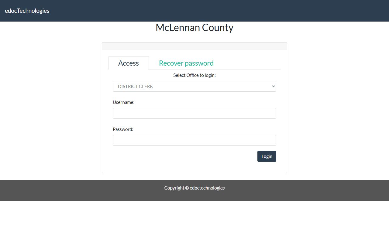 McLennan County District Clerk attorney case portal login for court dockets