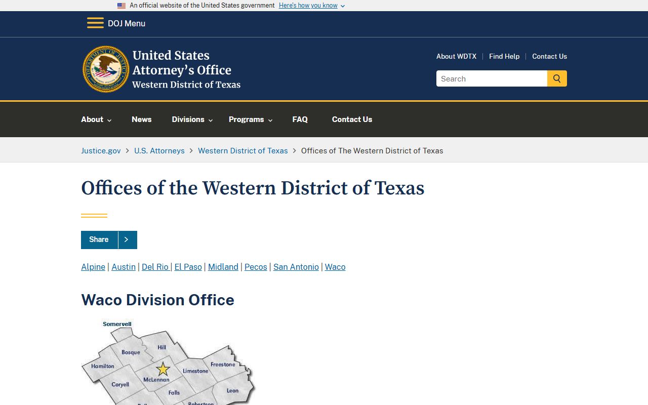 U.S. Attorney Western District of Texas Waco office near McLennan County