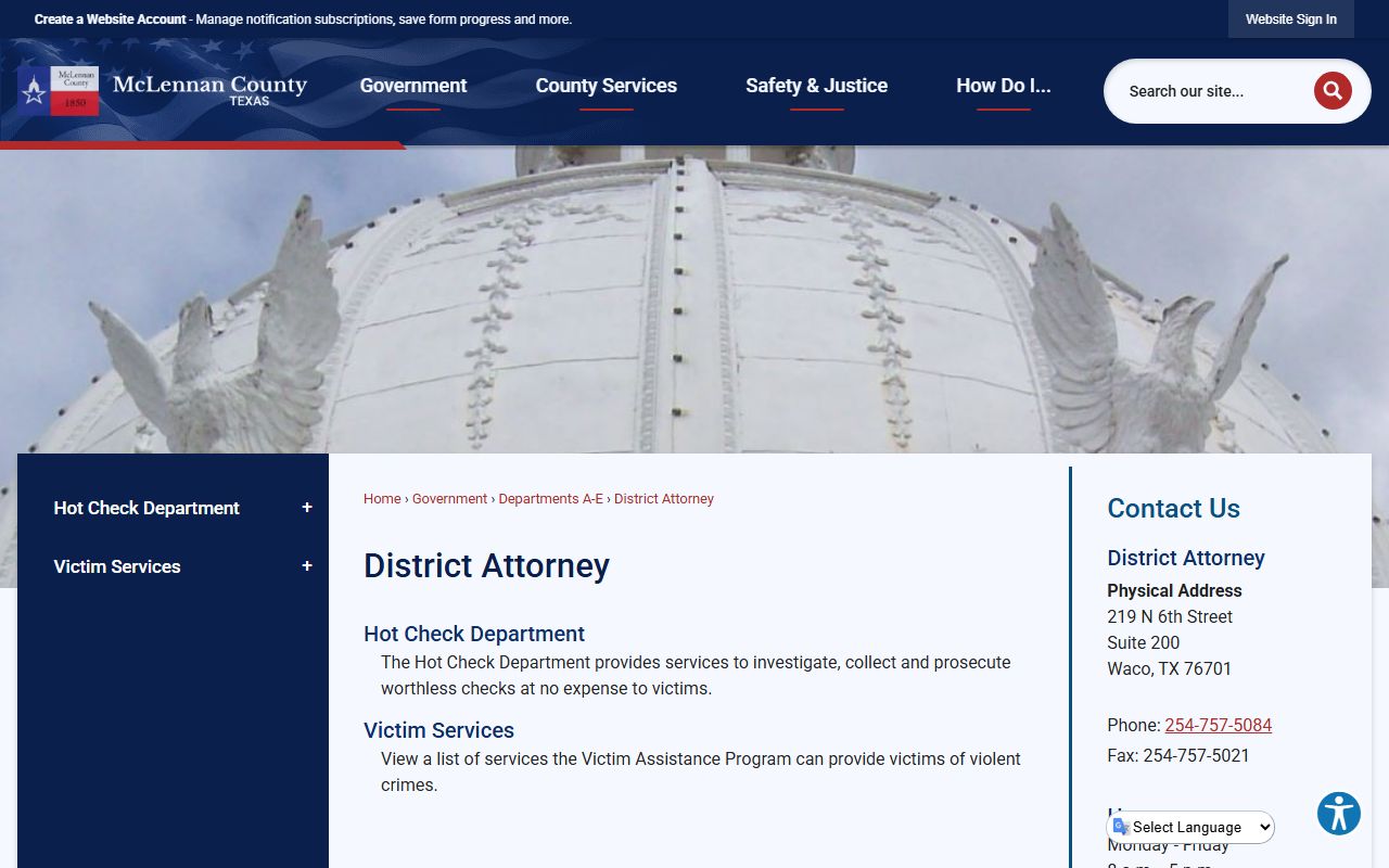 McLennan County District Attorney office handling criminal records