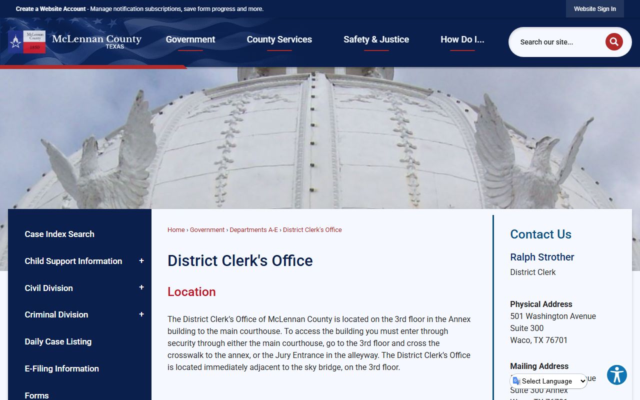 McLennan County District Clerk office supporting the district courts