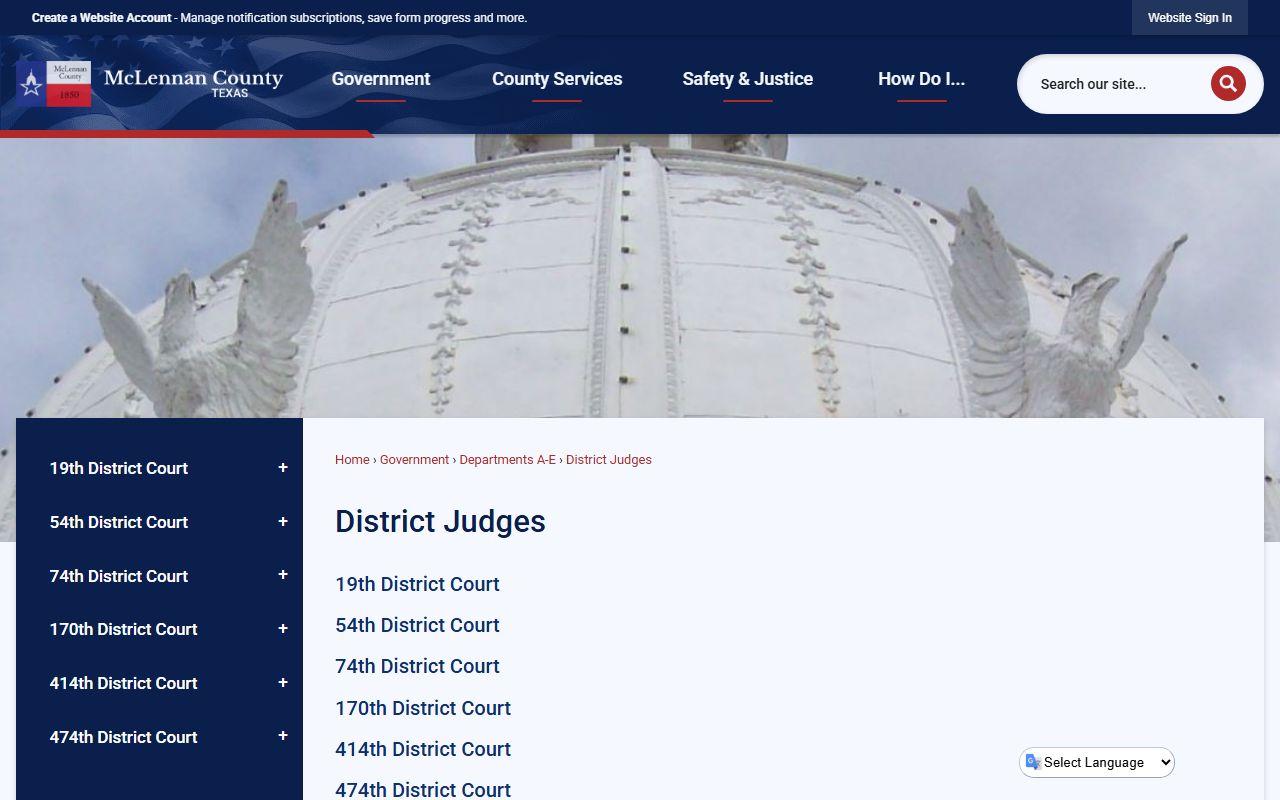 List of McLennan County district courts and judges