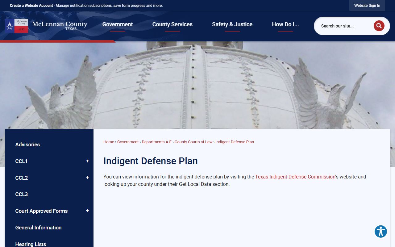 McLennan County indigent defense plan page tied to court records FAQ