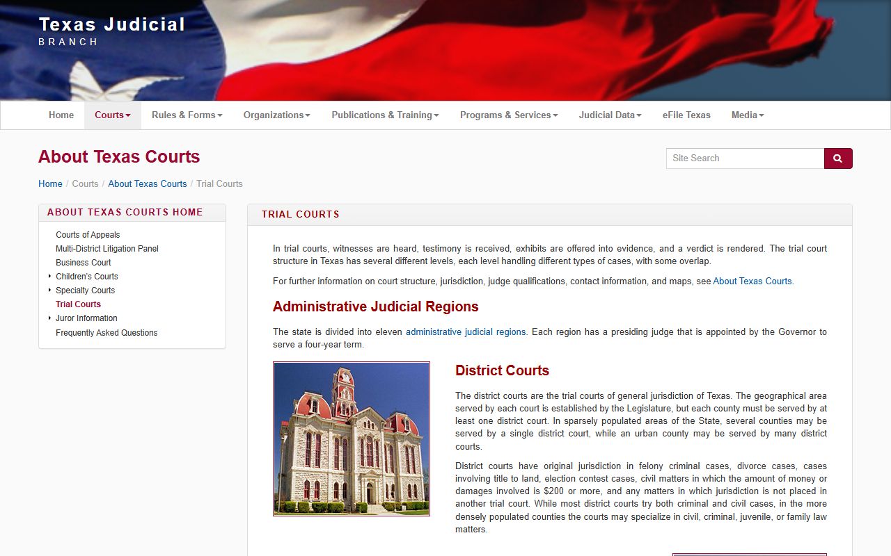 Texas trial court structure for McLennan County district and county court records