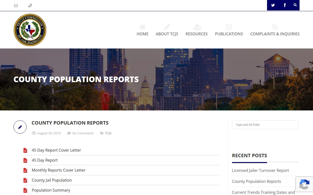 Texas Commission on Jail Standards county population reports for McLennan County