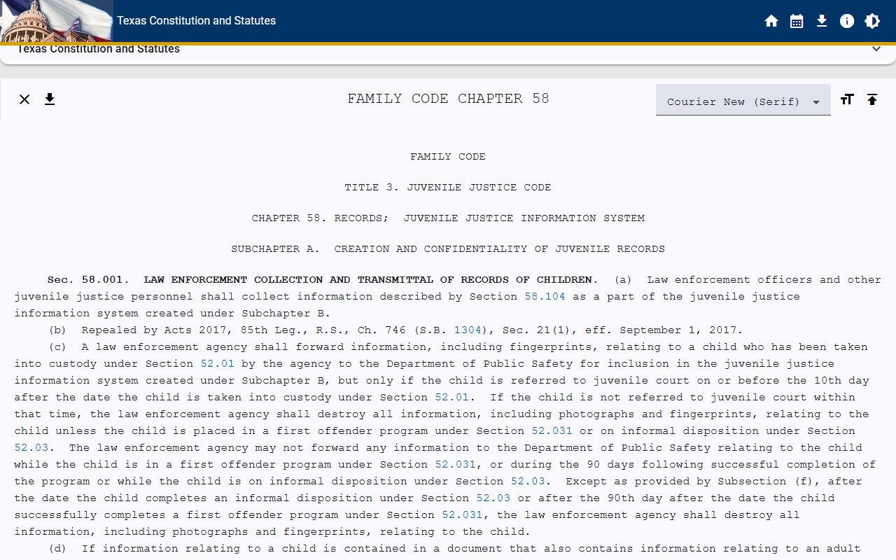 Texas Family Code juvenile records context for McLennan County family records