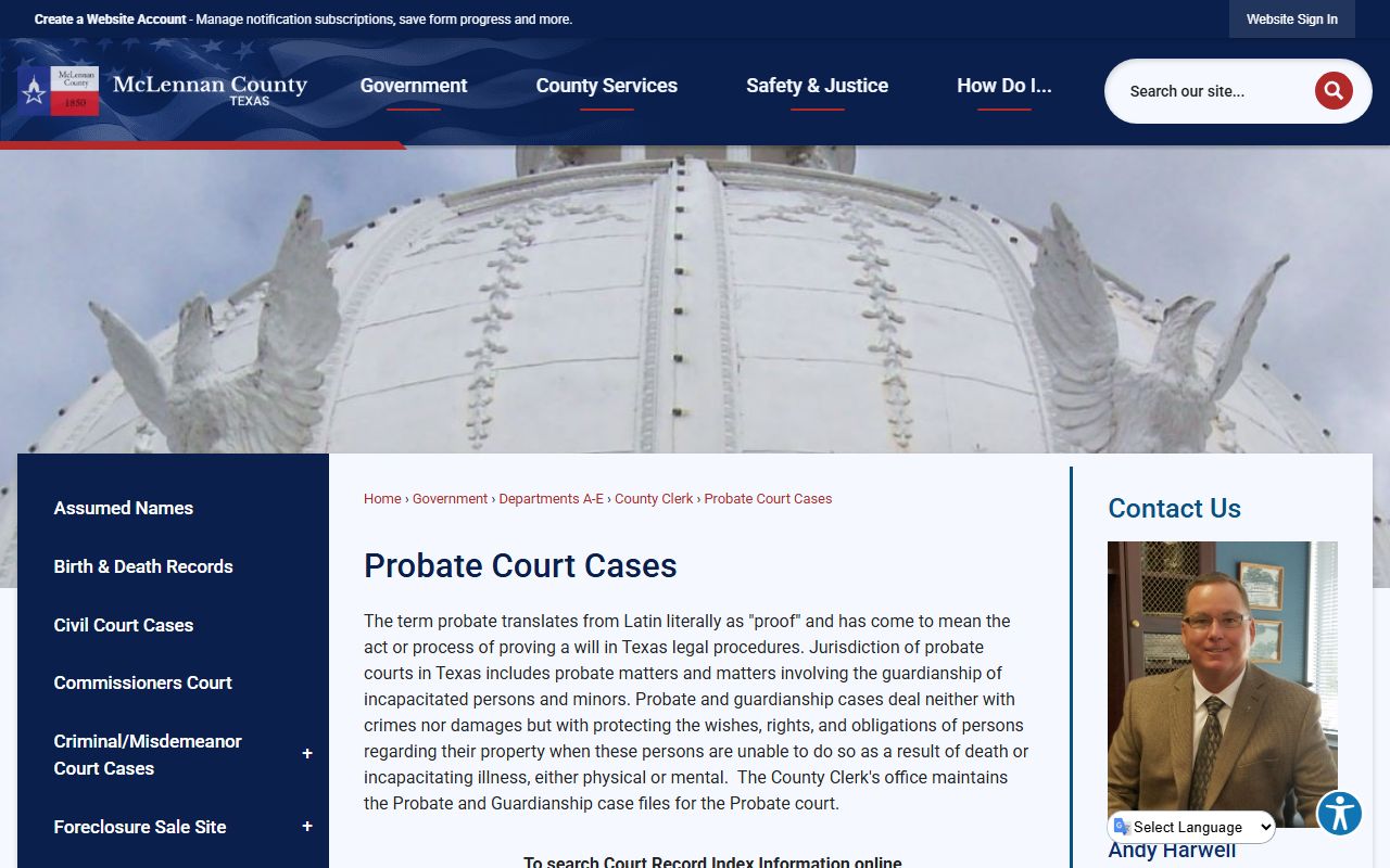 McLennan County Clerk probate and guardianship overview for probate records