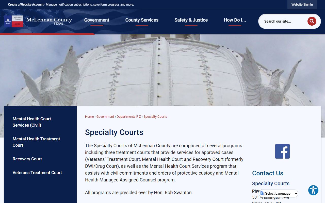 McLennan County Specialty Courts public information for public records research