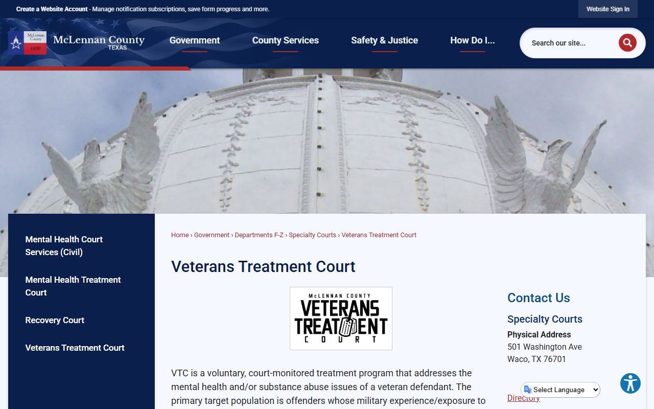 McLennan County Veterans Treatment Court eligibility for public records