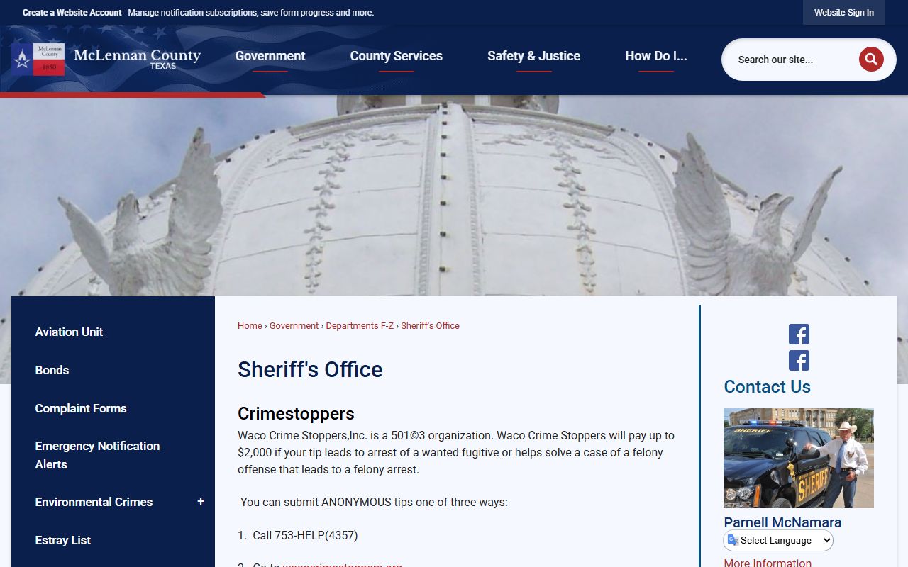 McLennan County Sheriff page open records and inmate links for public records