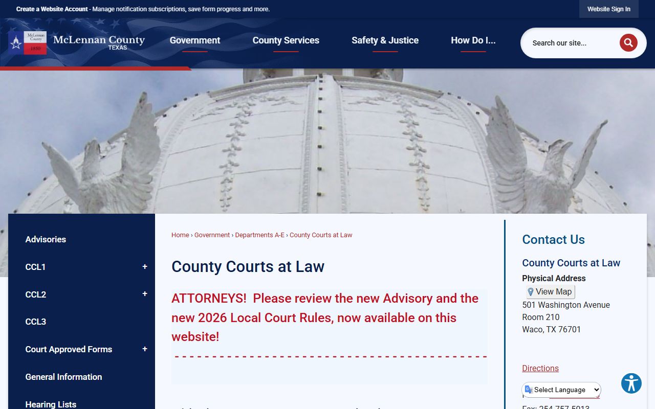 McLennan County Courts at Law contact for public records