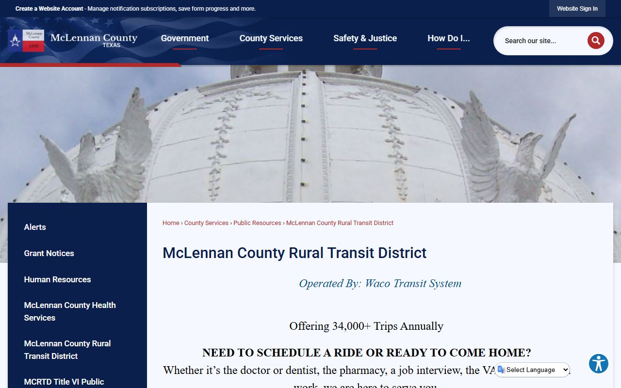 McLennan County Rural Transit schedule for released inmates and parolees