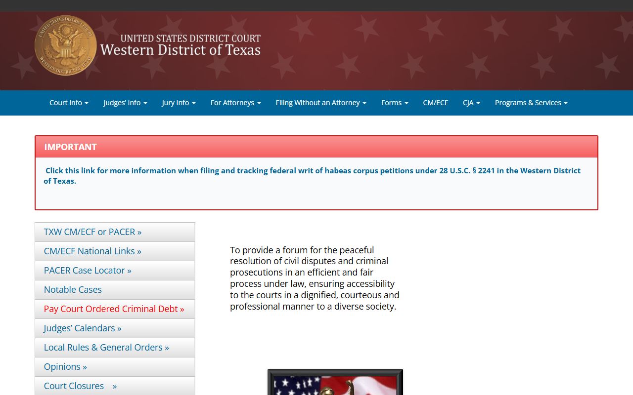 U.S. District Court Western District of Texas for McLennan County released inmates federal tracking