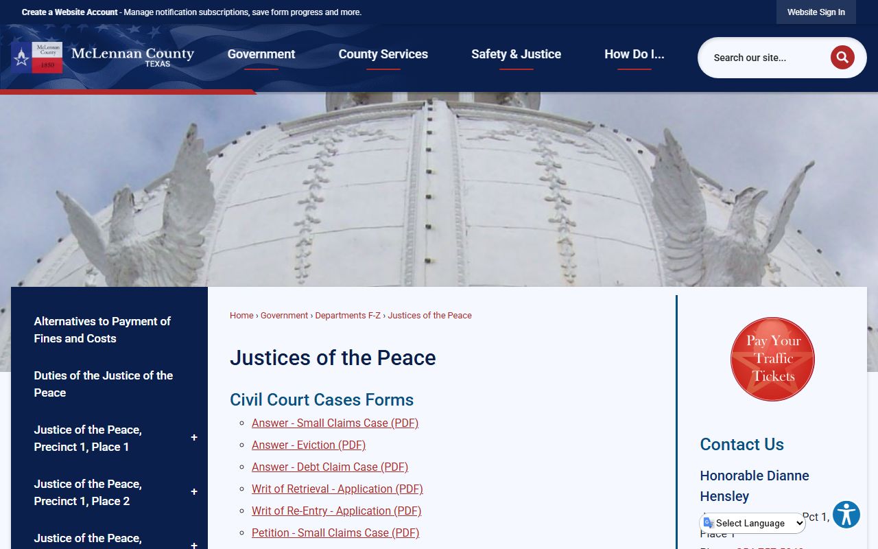 McLennan County Justice of the Peace overview for traffic court records